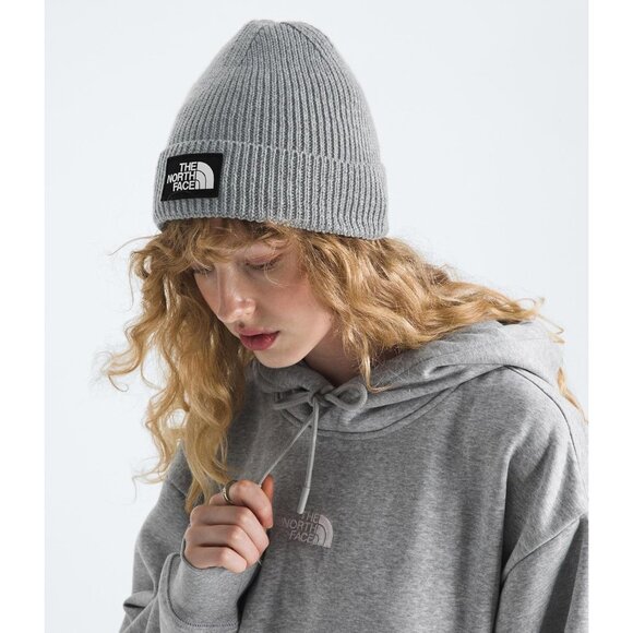 The North Face Men Grey Heather Cuffed Beanie Classic Fit Rib Knit Winter Hat - Picture 3 of 3